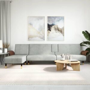 Sovesofa med chaiselong 279x140x70 cm velour lysegrå